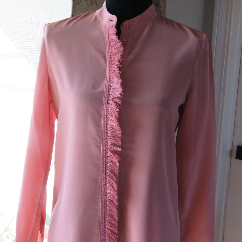 Tory Burch Size 2  Pink Blouse Top Fringe Button Front Excellent Condition